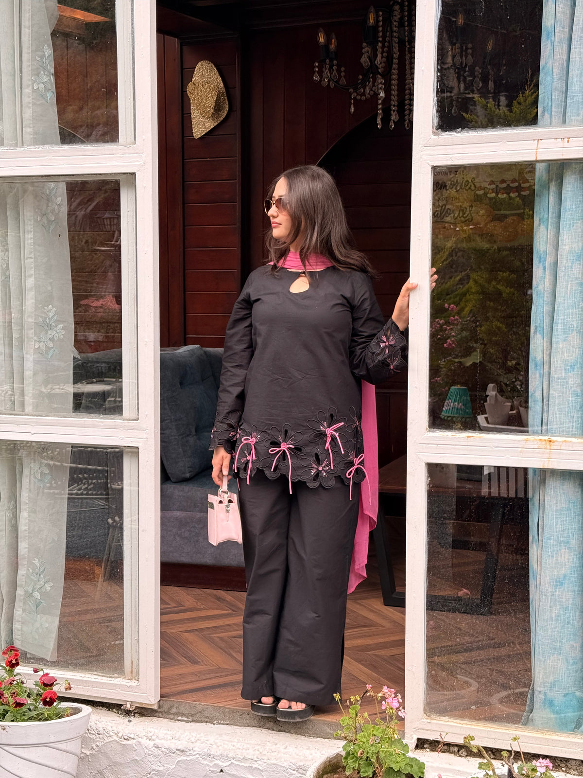 Black Pink Bow Farsi Salwar Set