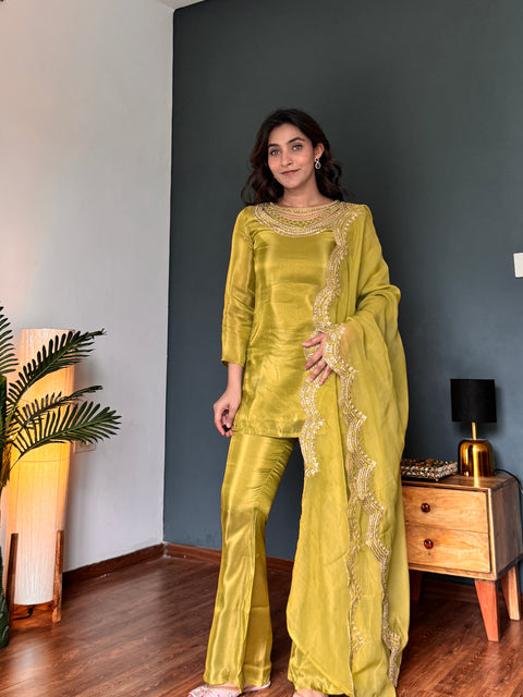 Mehendi Green Neckline Work
