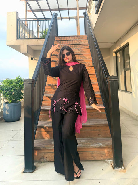 Black Pink Bow Farsi Salwar Set