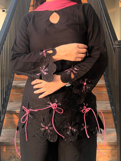 Black Pink Bow Farsi Salwar Set