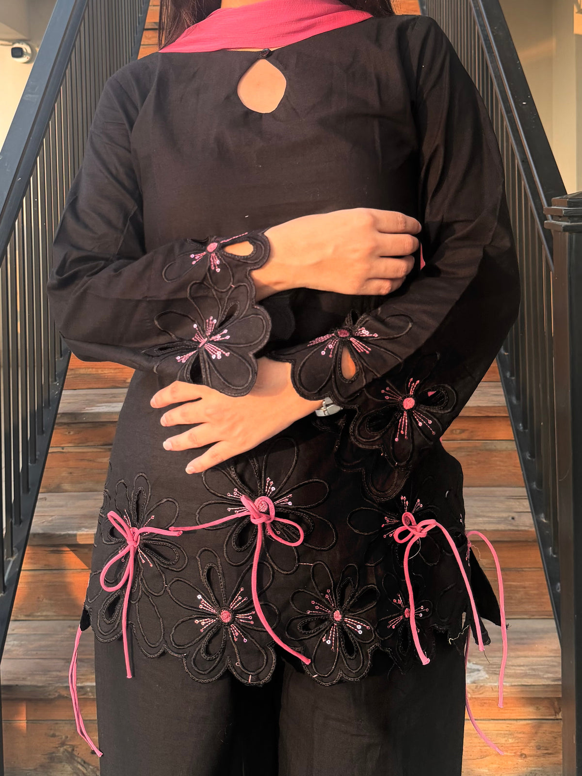 Black Pink Bow Farsi Salwar Set