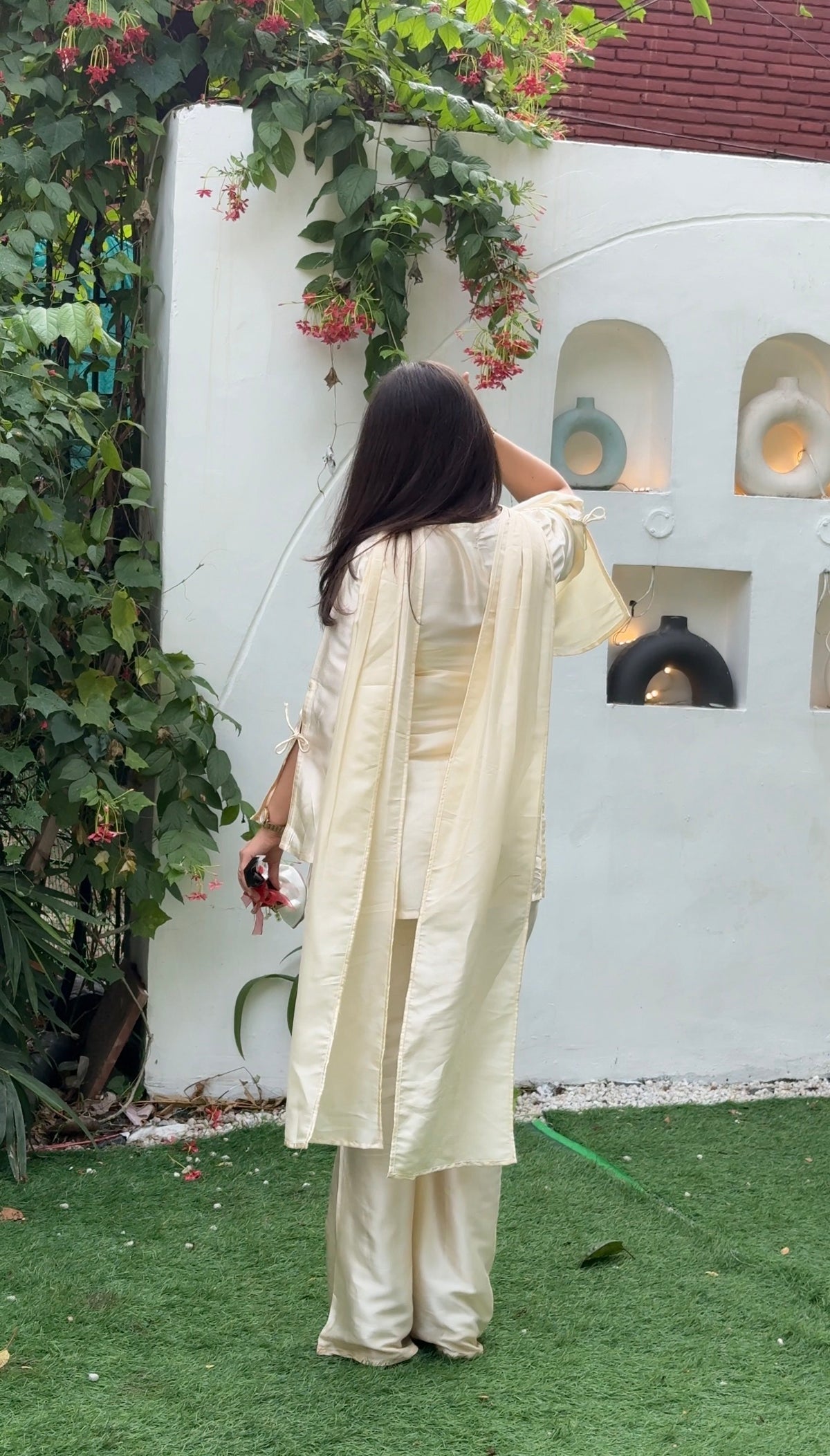 Pearl White Silk Blend Full Sleeve Handwork 3Pc Set