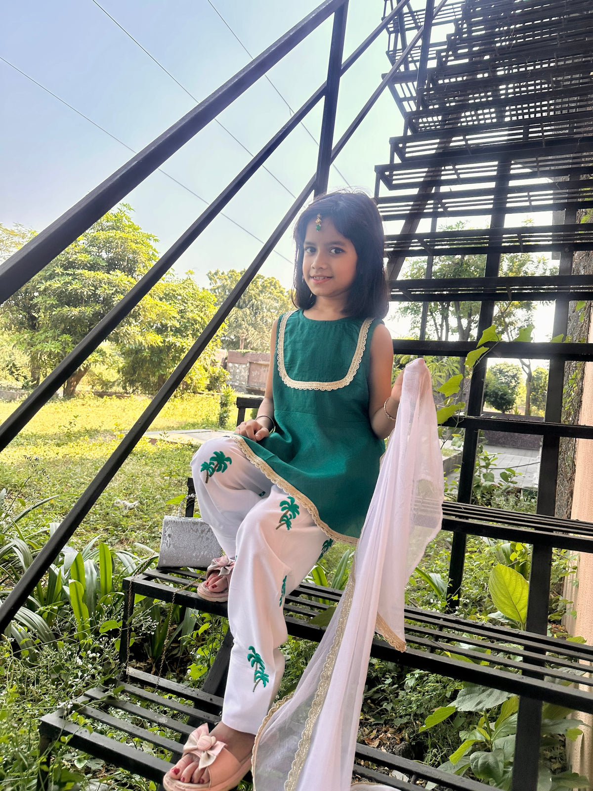 Festive Green Tree Farsi Salwar Kids