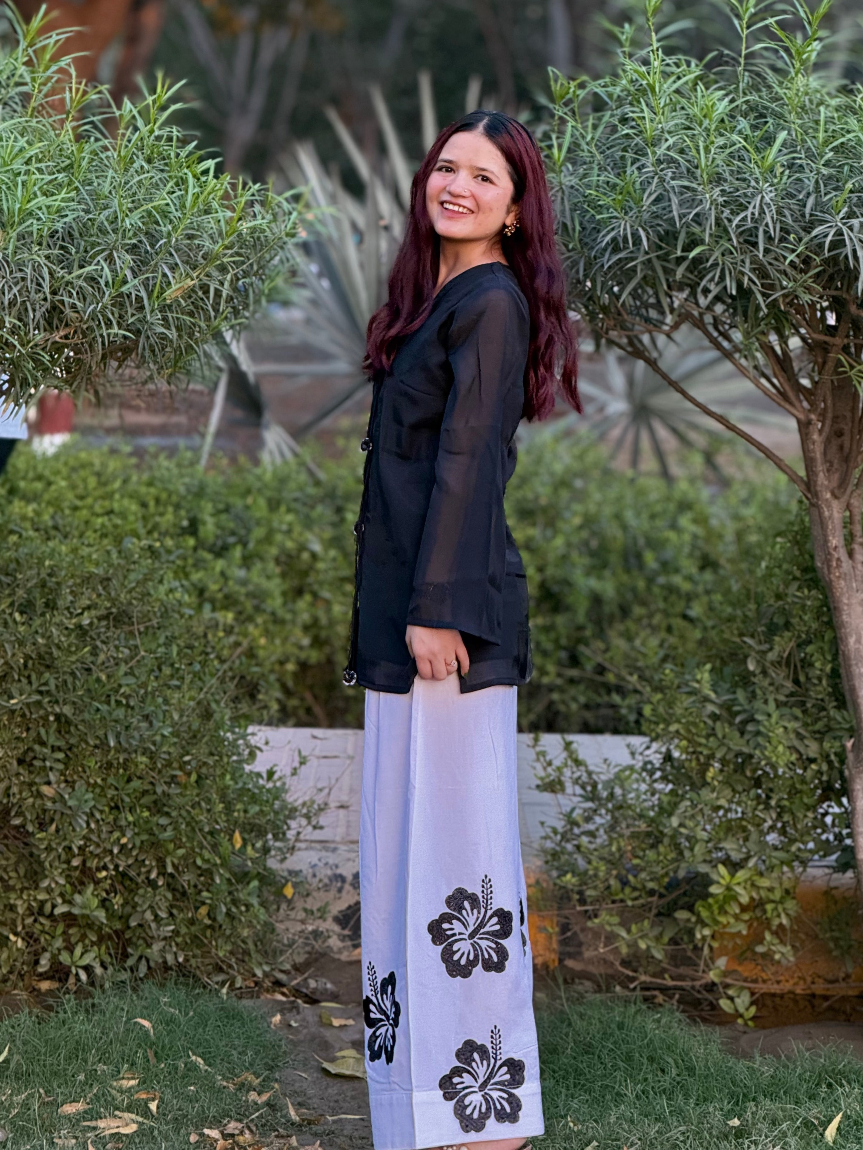 Black Hibiscus Embroidered Co-ord Set