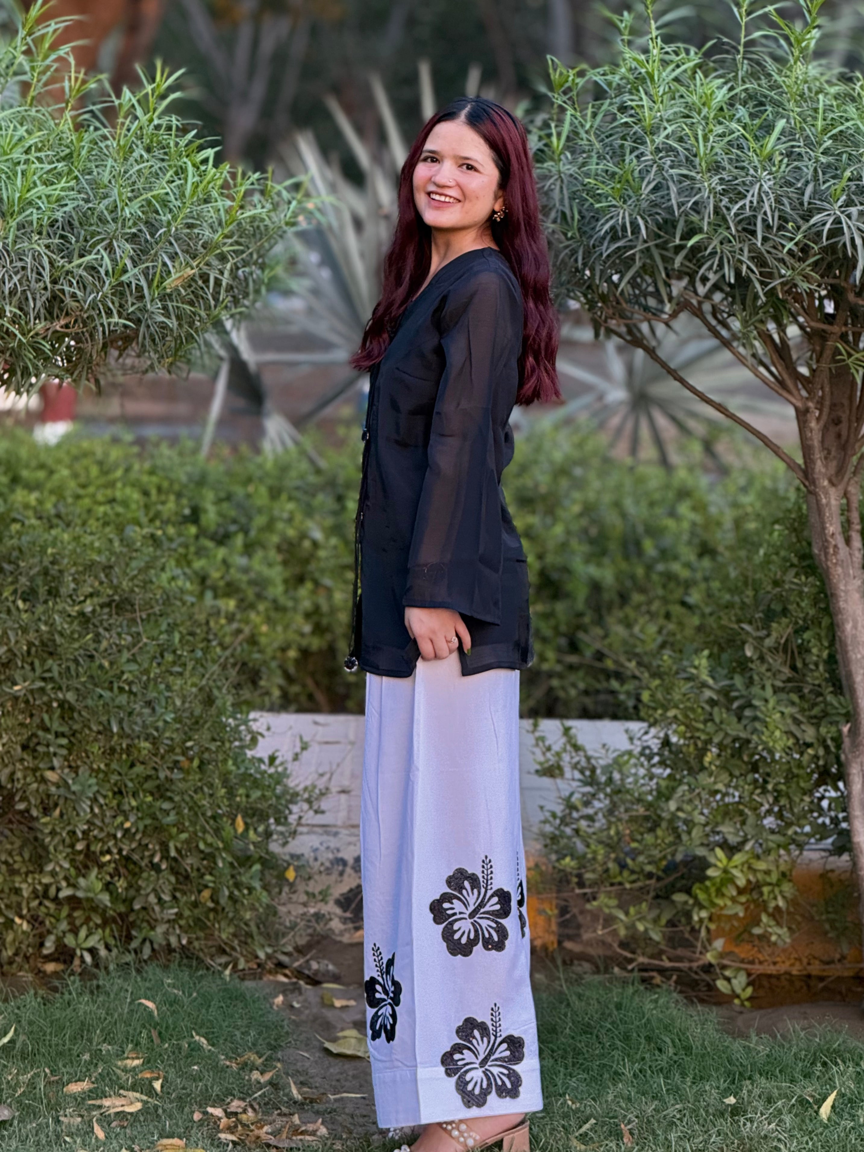 Black Hibiscus Embroidered Co-ord Set