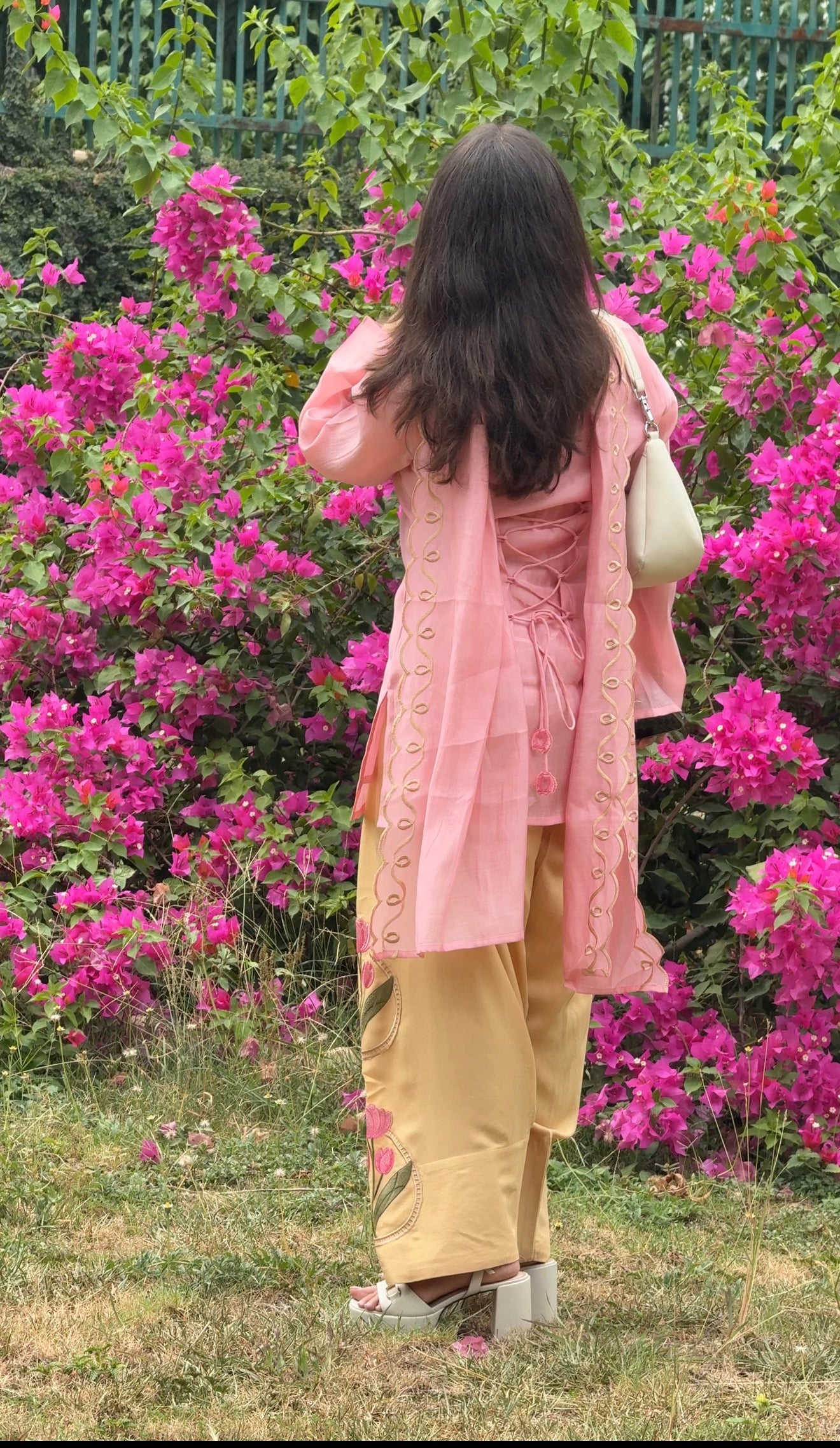 Peach Lotus Embroidered Farsi Salwar Set With Dupatta