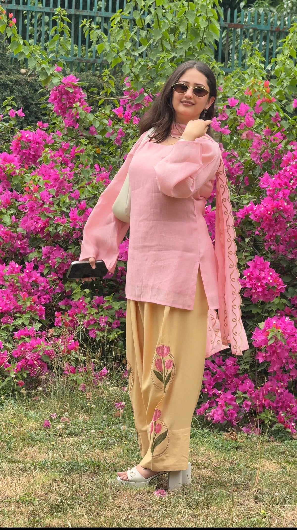 Peach Lotus Embroidered Farsi Salwar Set With Dupatta