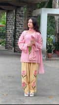 Peach Lotus Embroidered Farsi Salwar Set With Dupatta