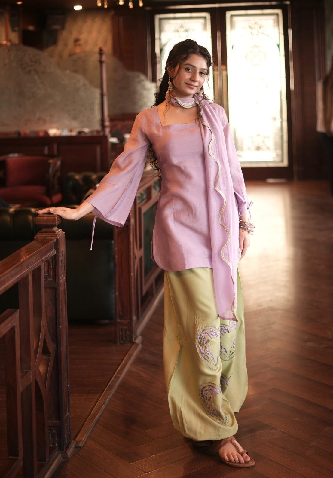 Lavender And Matcha Balloon Pant 3 Pcs Set