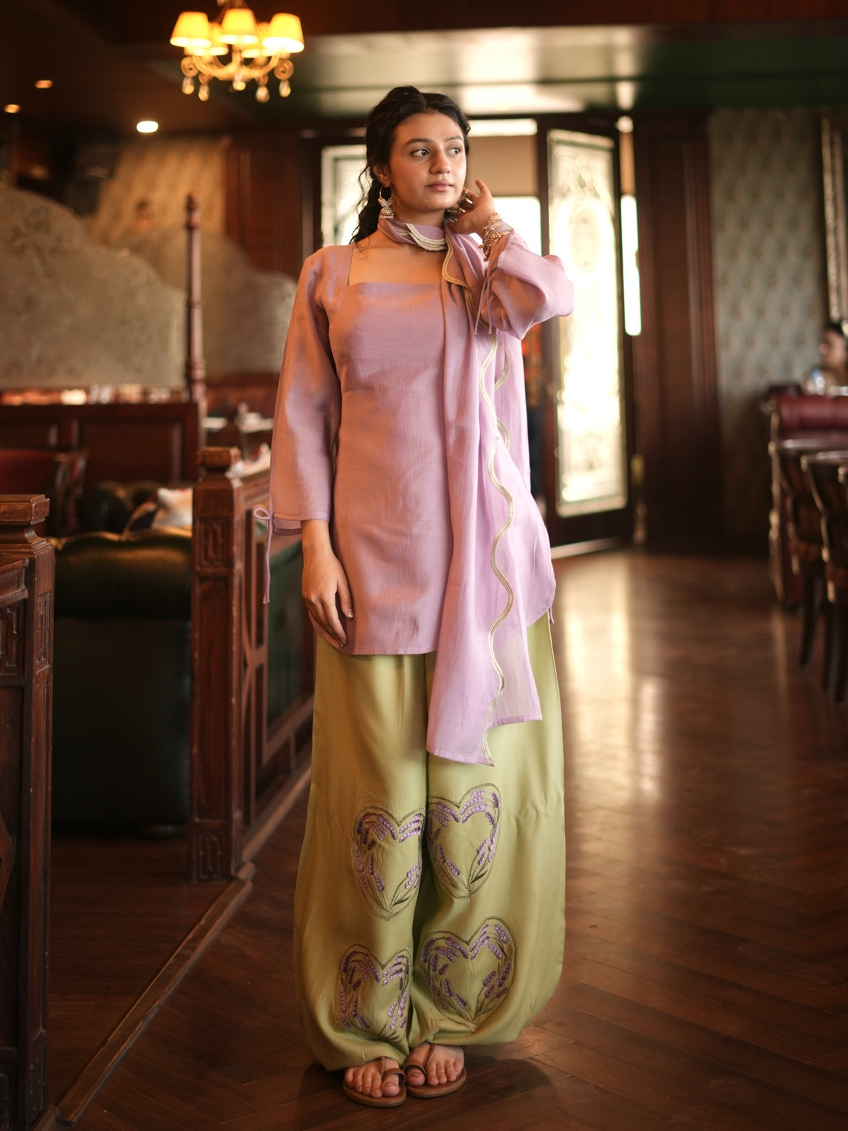 Lavender And Matcha Balloon Pant 3 Pcs Set