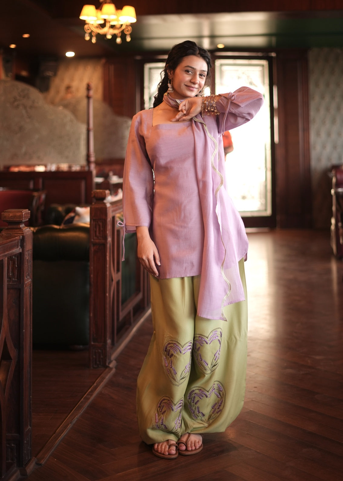 Lavender And Matcha Balloon Pant 3 Pcs Set