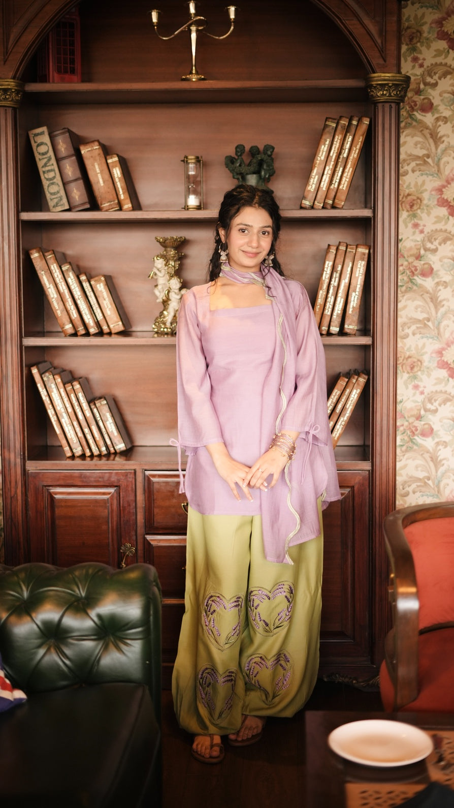 Lavender And Matcha Balloon Pant 3 Pcs Set