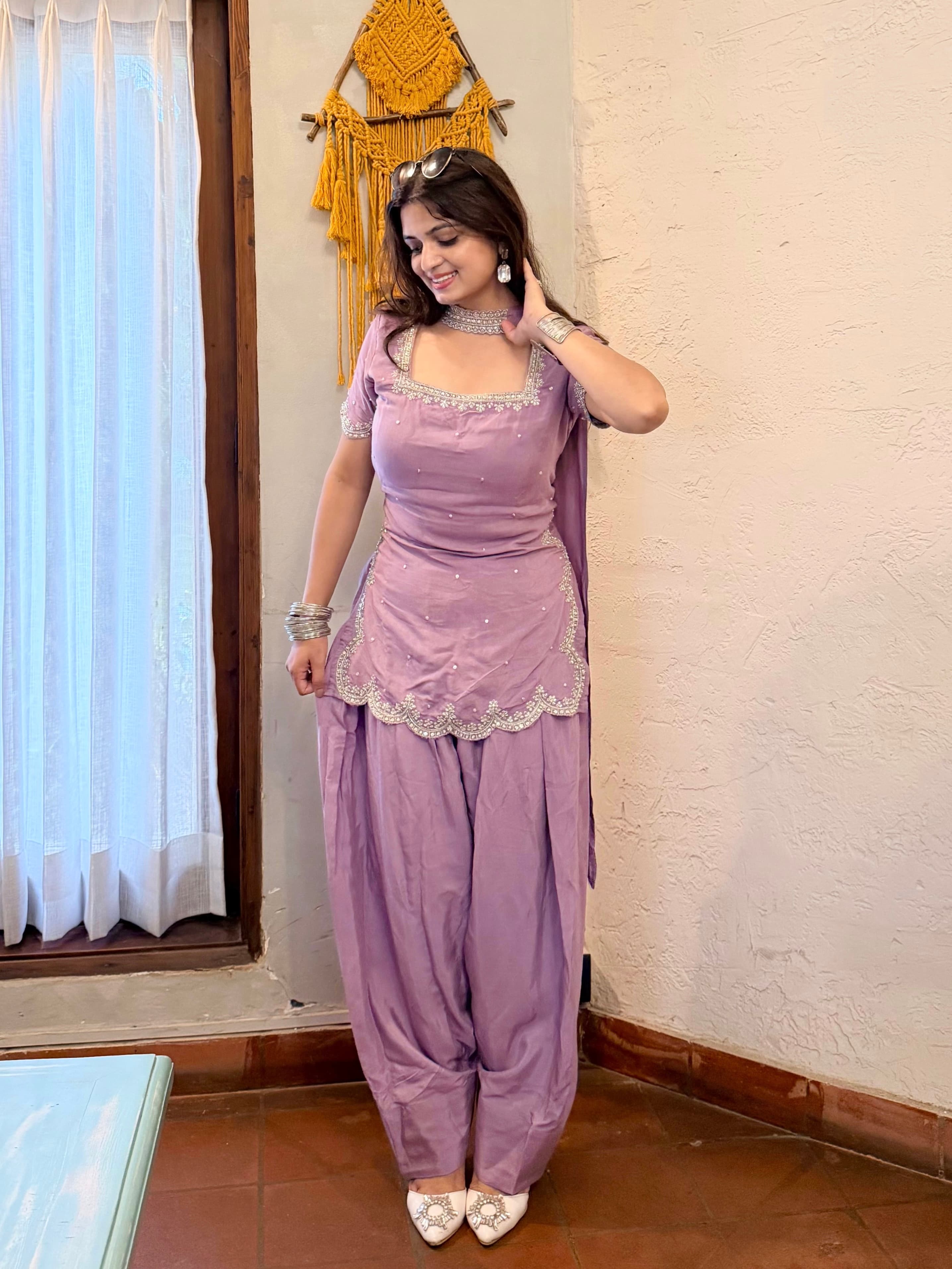Purple Handwork Embellished Farsi Salwar3 Pcs Set