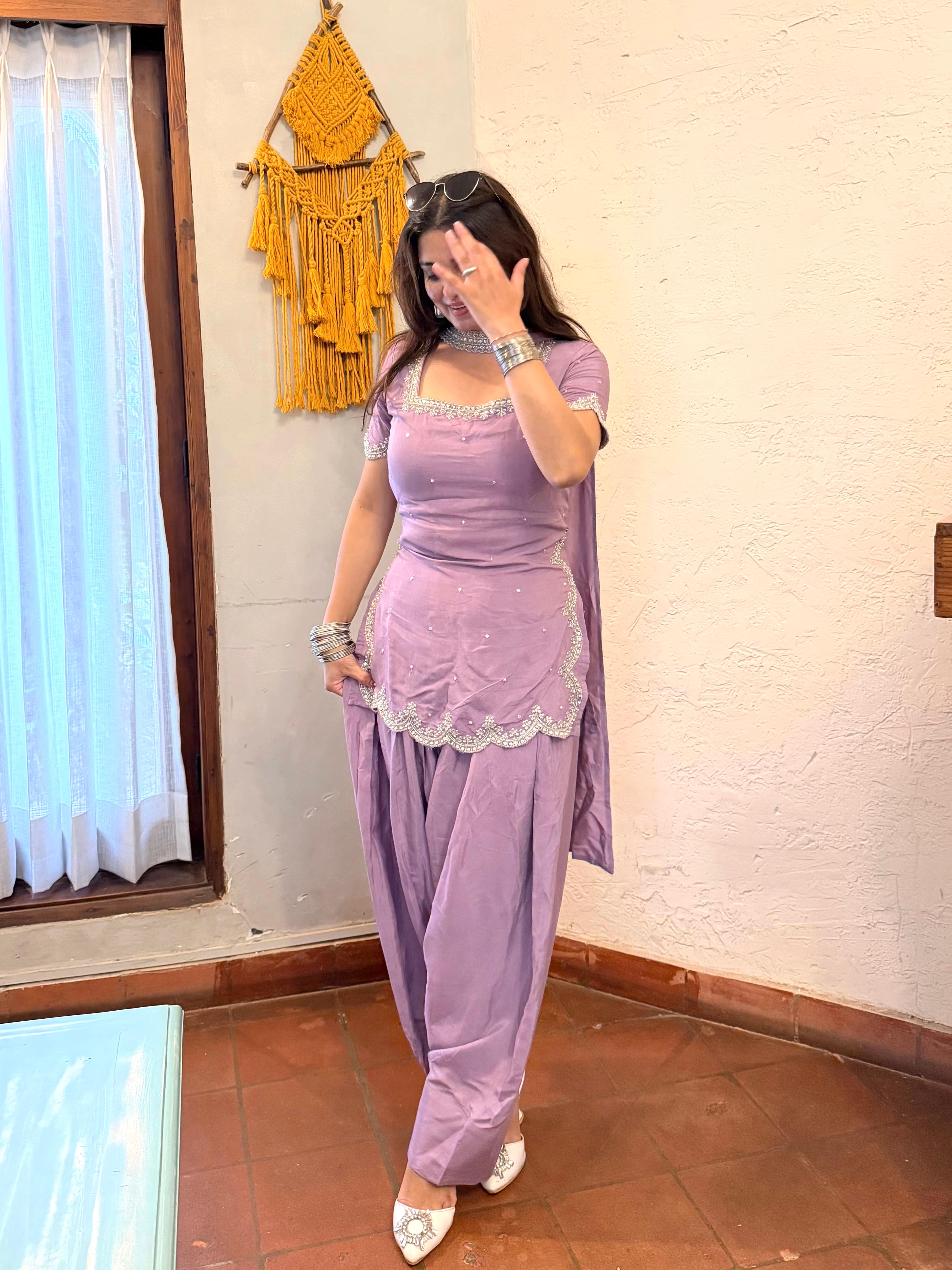 Purple Handwork Embellished Farsi Salwar3 Pcs Set