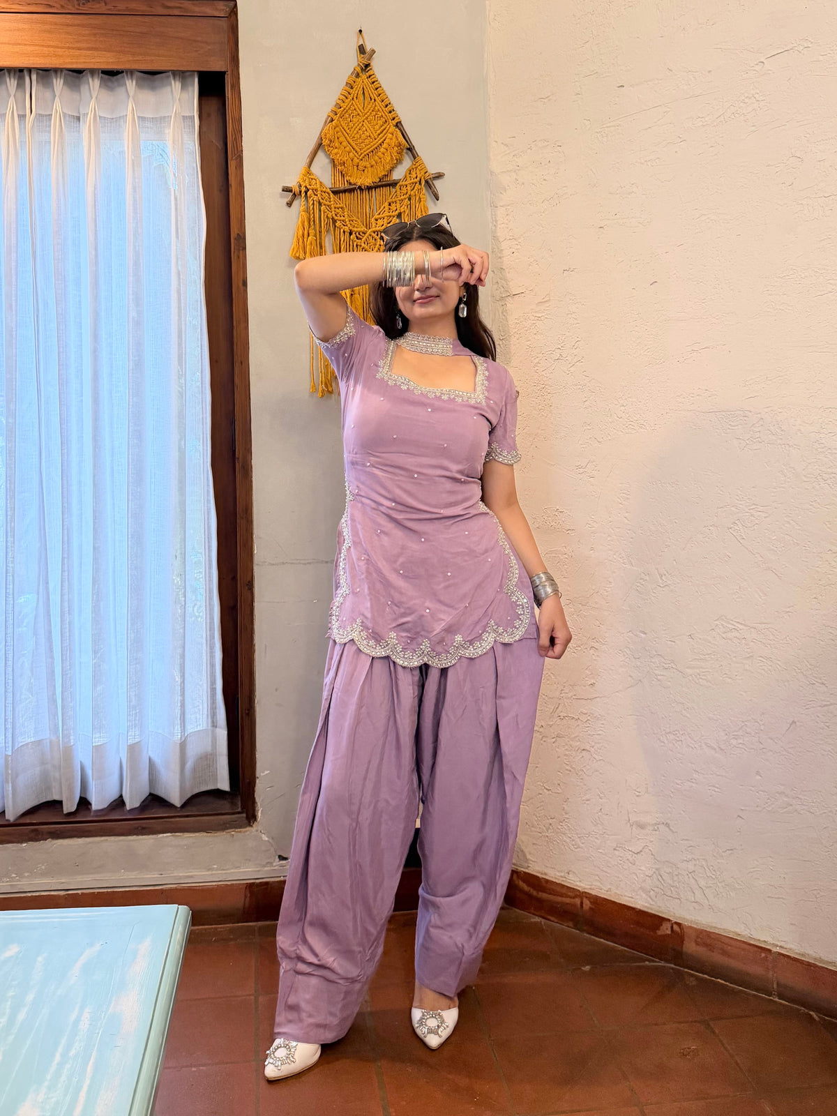 Purple Handwork Embellished Farsi Salwar3 Pcs Set