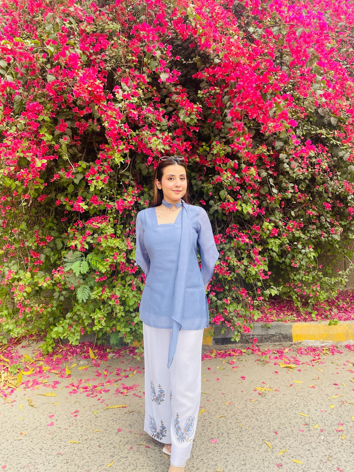 Powder Blue Butterfly Embroidered 3-Piece Set