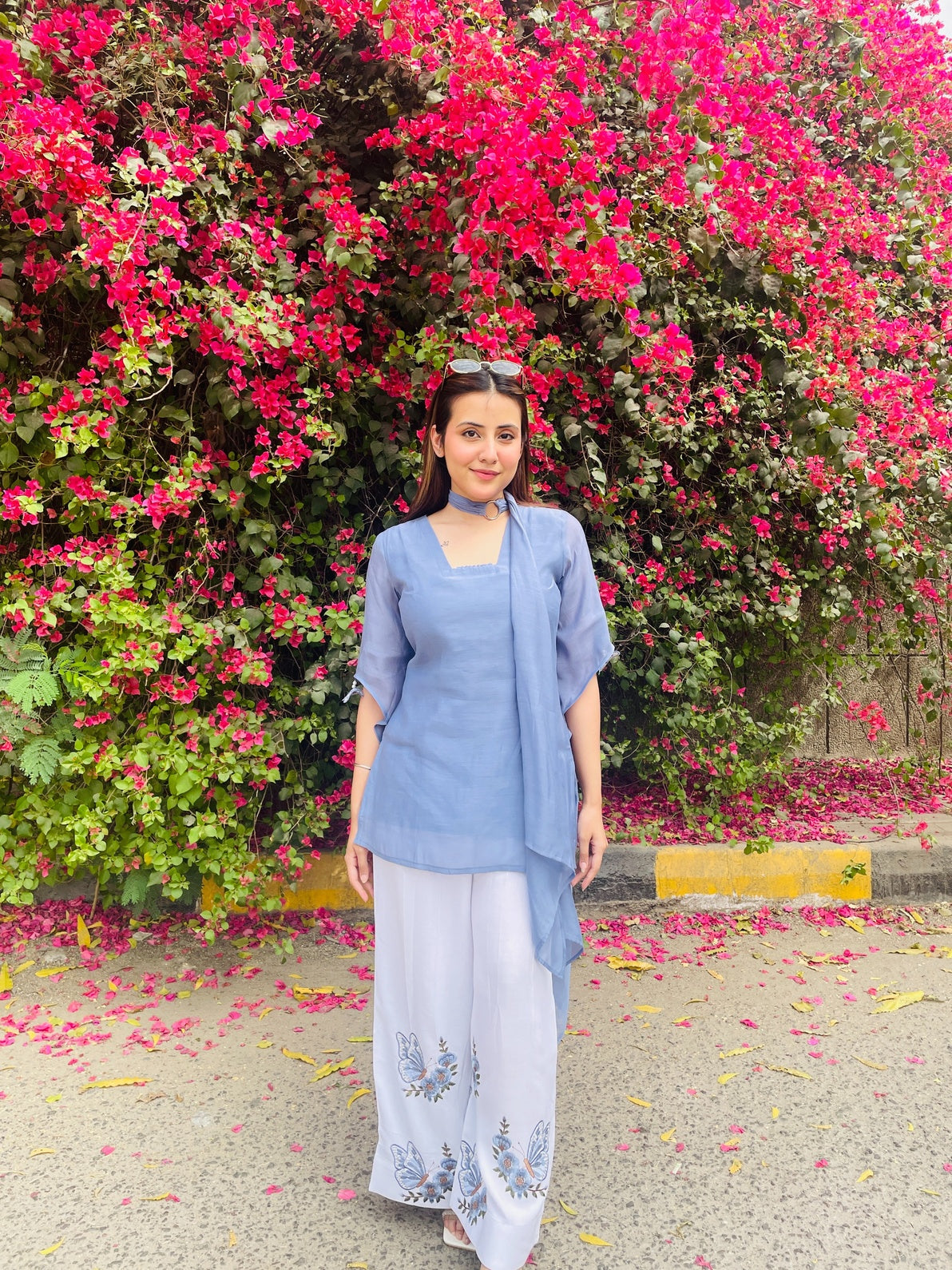 Powder Blue Butterfly Embroidered 3-Piece Set