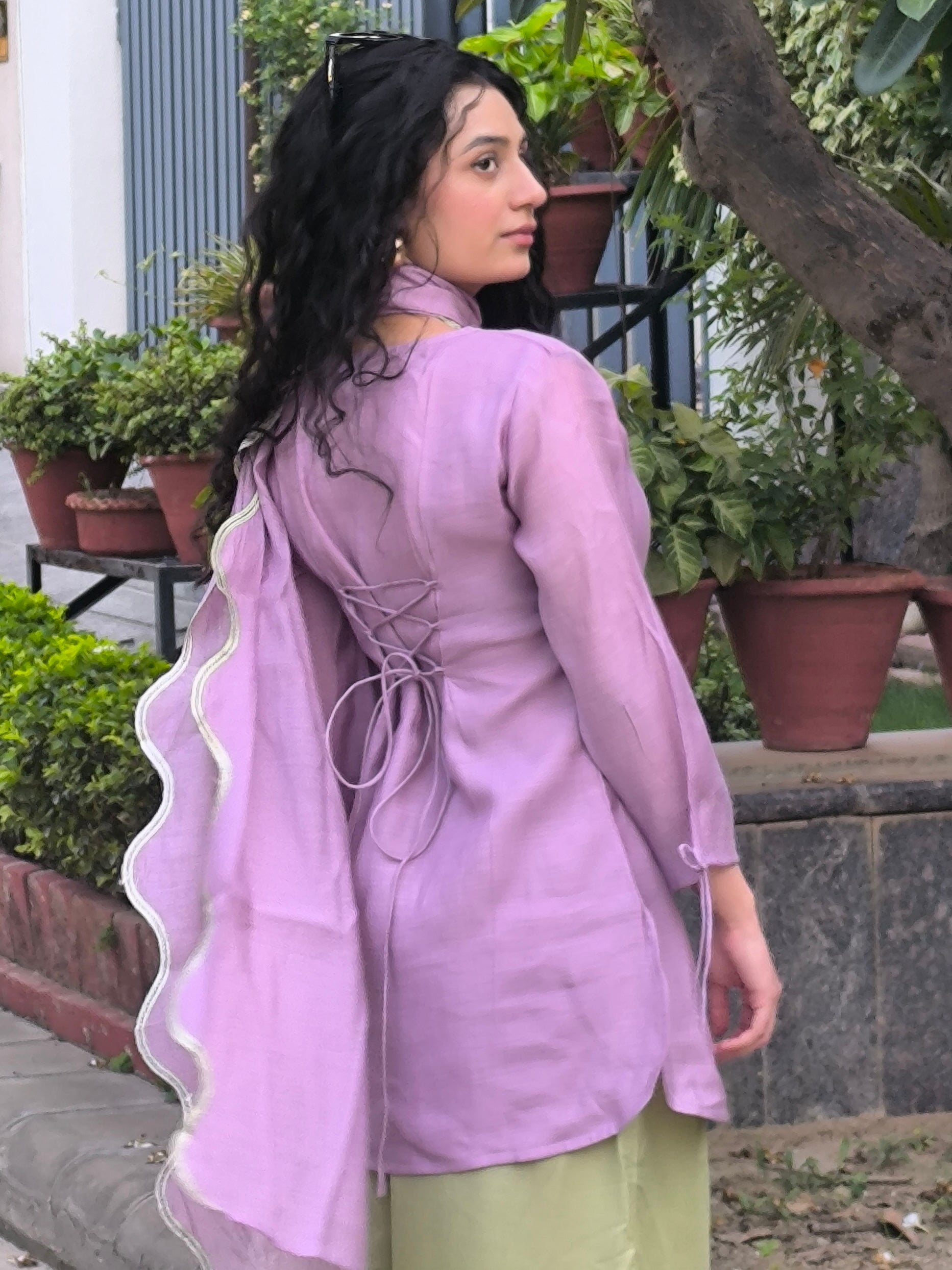 Lavender And Matcha Balloon Pant 3 Pcs Set