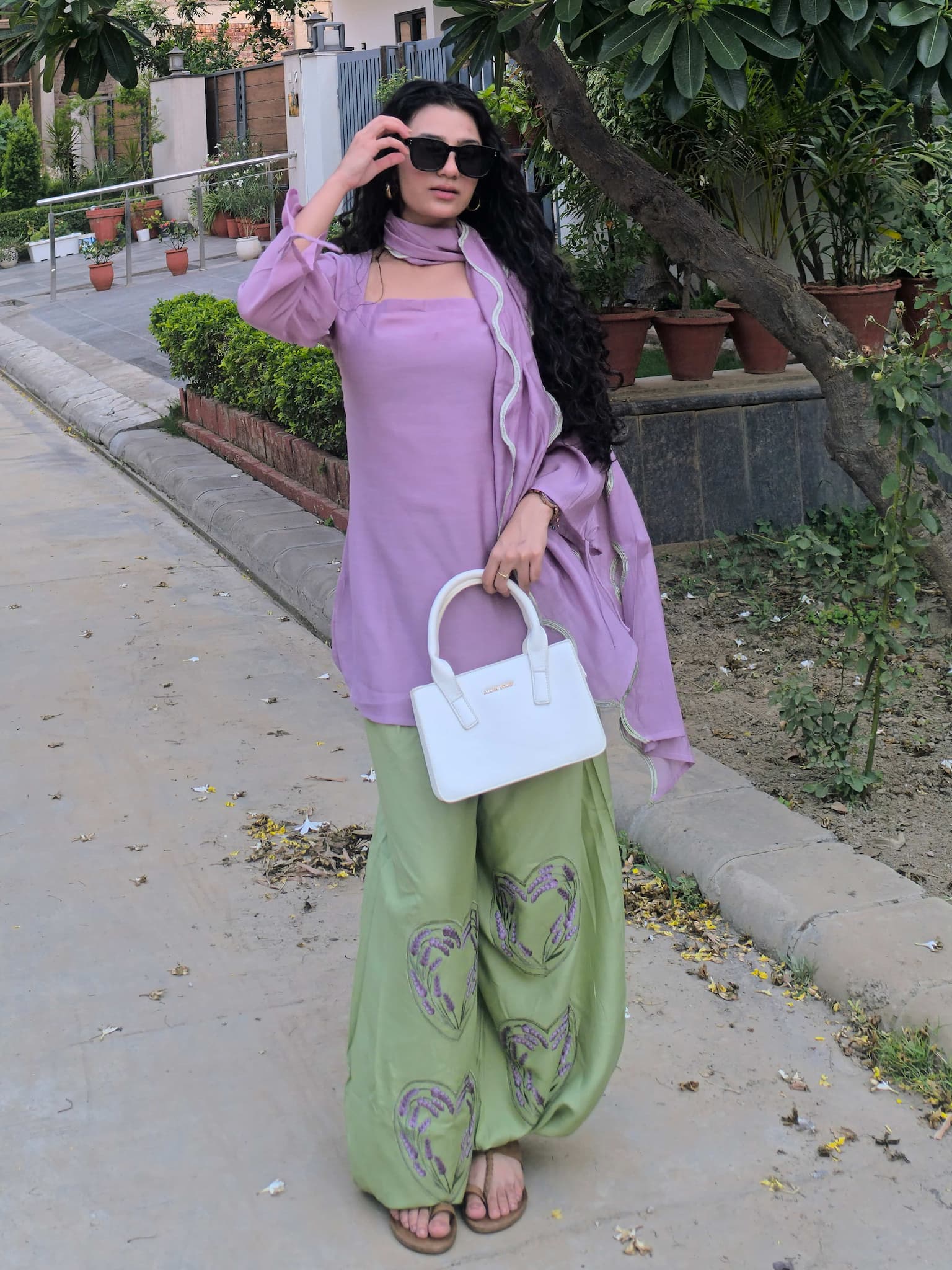 Lavender And Matcha Balloon Pant 3 Pcs Set