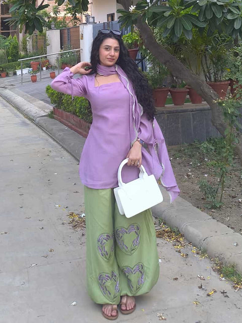 Lavender And Matcha Balloon Pant 3 Pcs Set