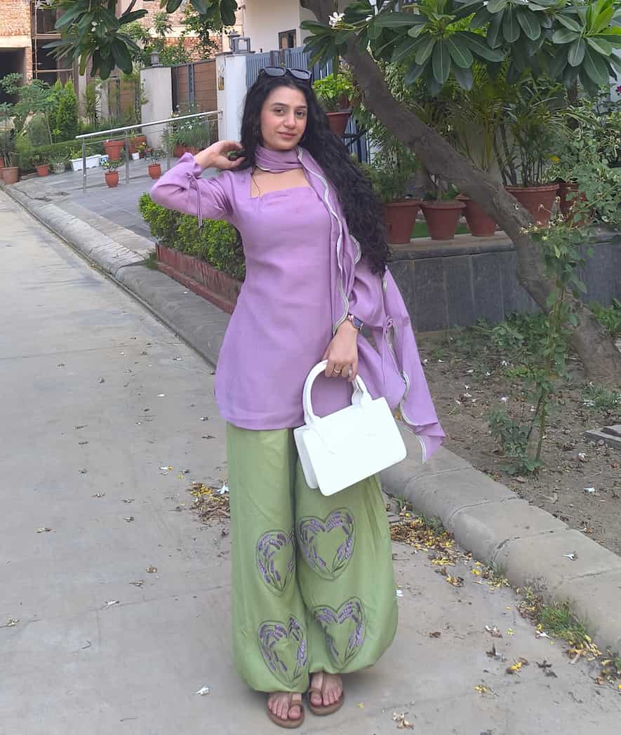 Lavender And Matcha Balloon Pant 3 Pcs Set
