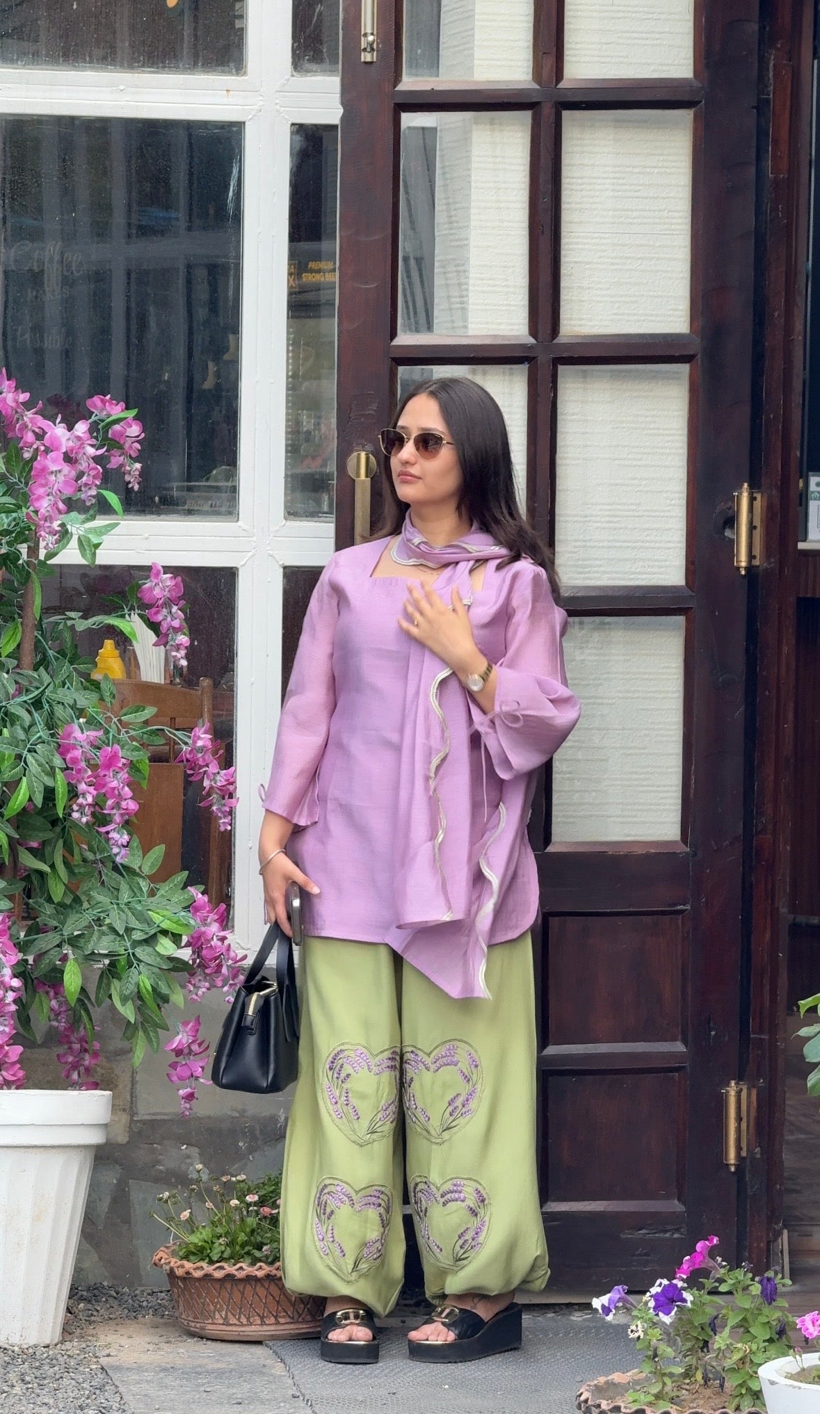 Lavender And Matcha Balloon Pant 3 Pcs Set