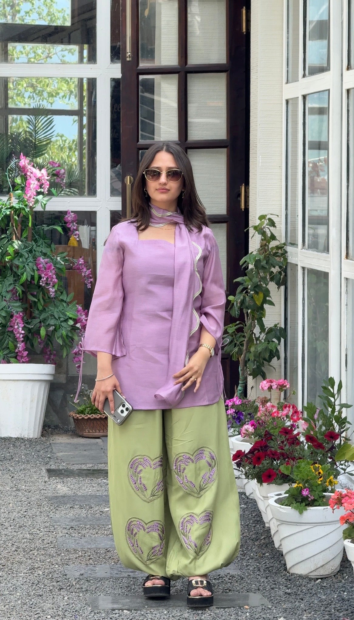 Lavender And Matcha Balloon Pant 3 Pcs Set