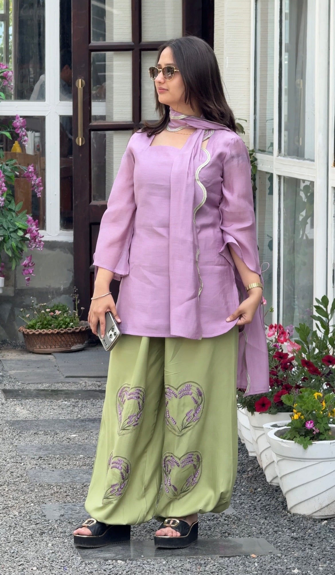 Lavender And Matcha Balloon Pant 3 Pcs Set