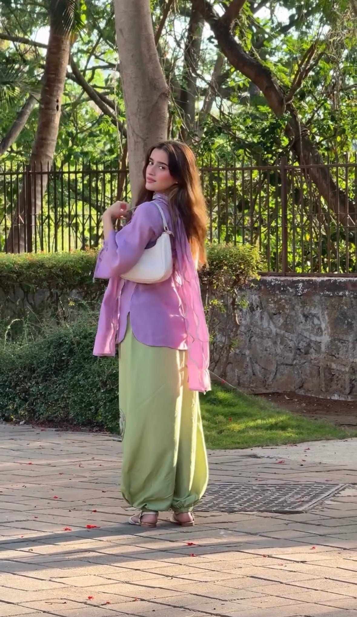 Lavender And Matcha Balloon Pant 3 Pcs Set
