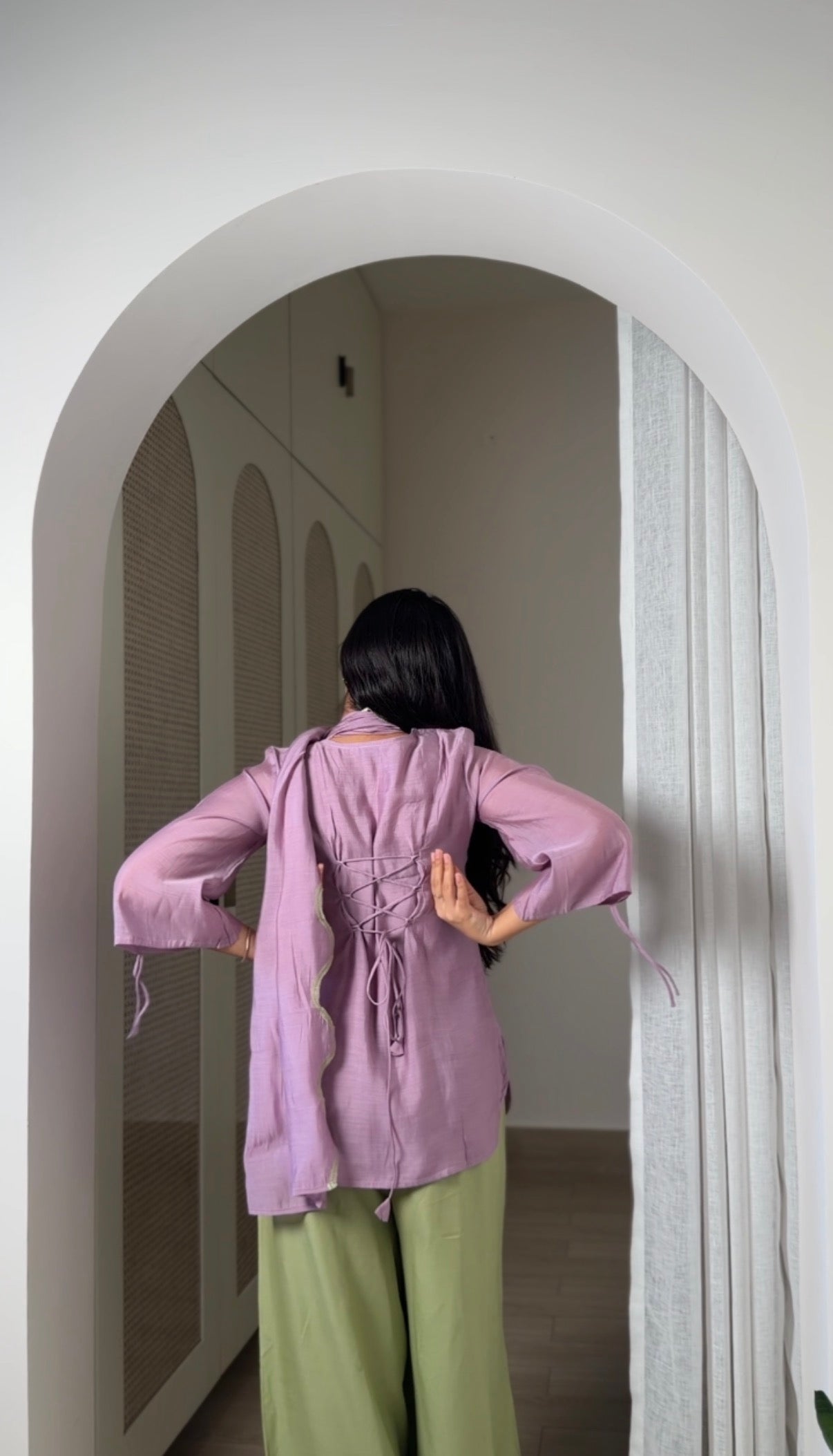 Lavender And Matcha Balloon Pant 3 Pcs Set
