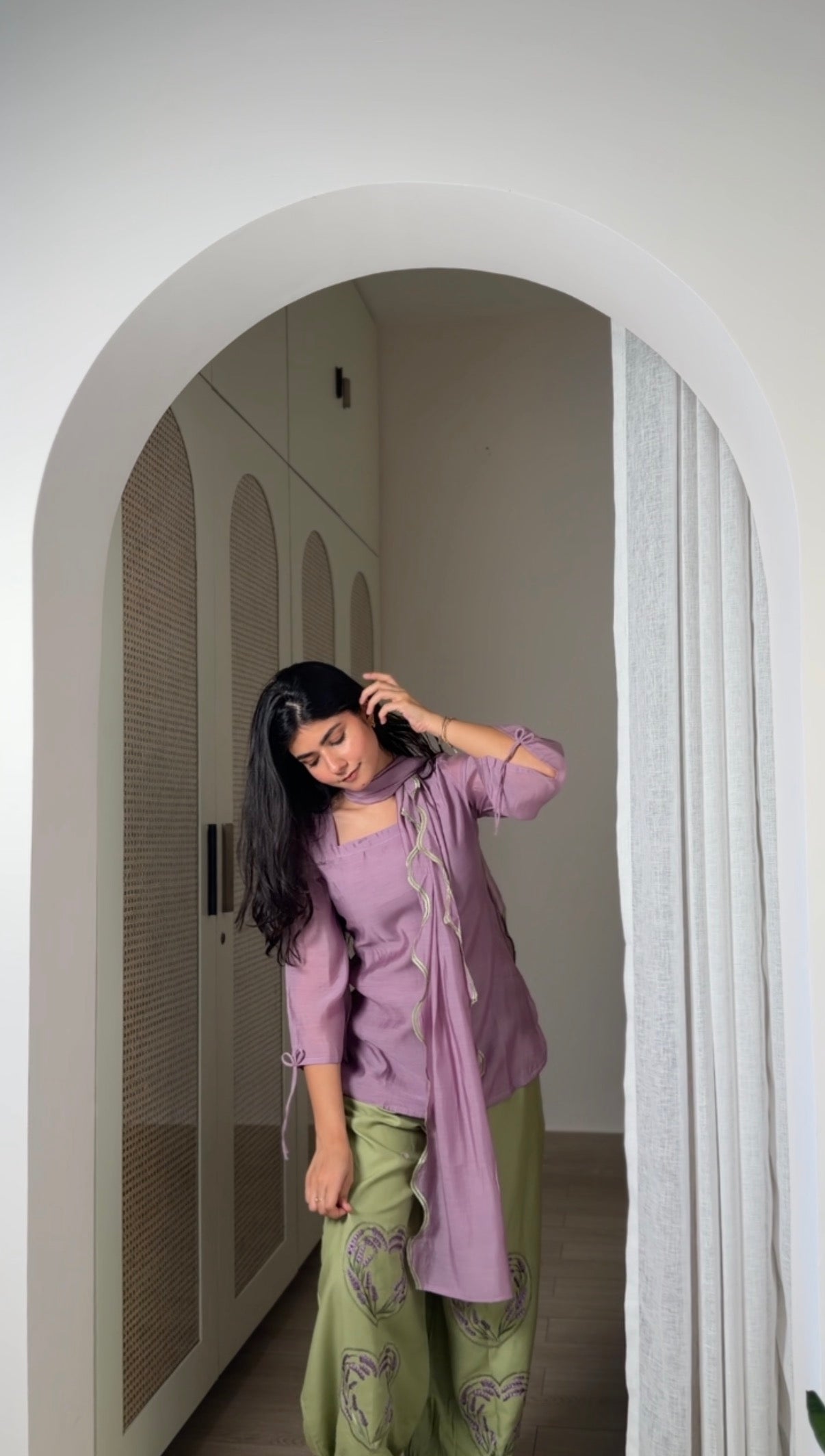 Lavender And Matcha Balloon Pant 3 Pcs Set