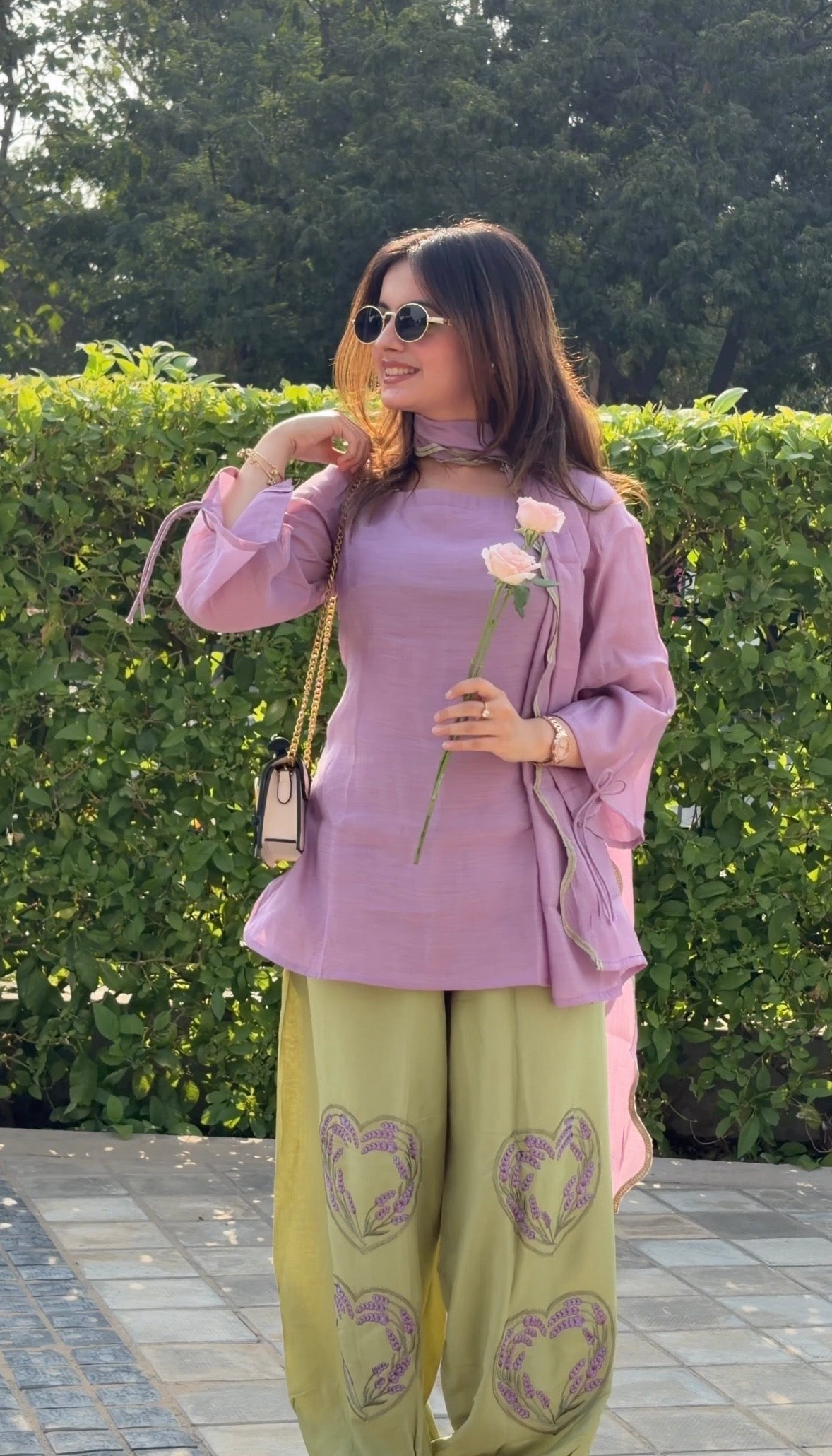 Lavender And Matcha Balloon Pant 3 Pcs Set