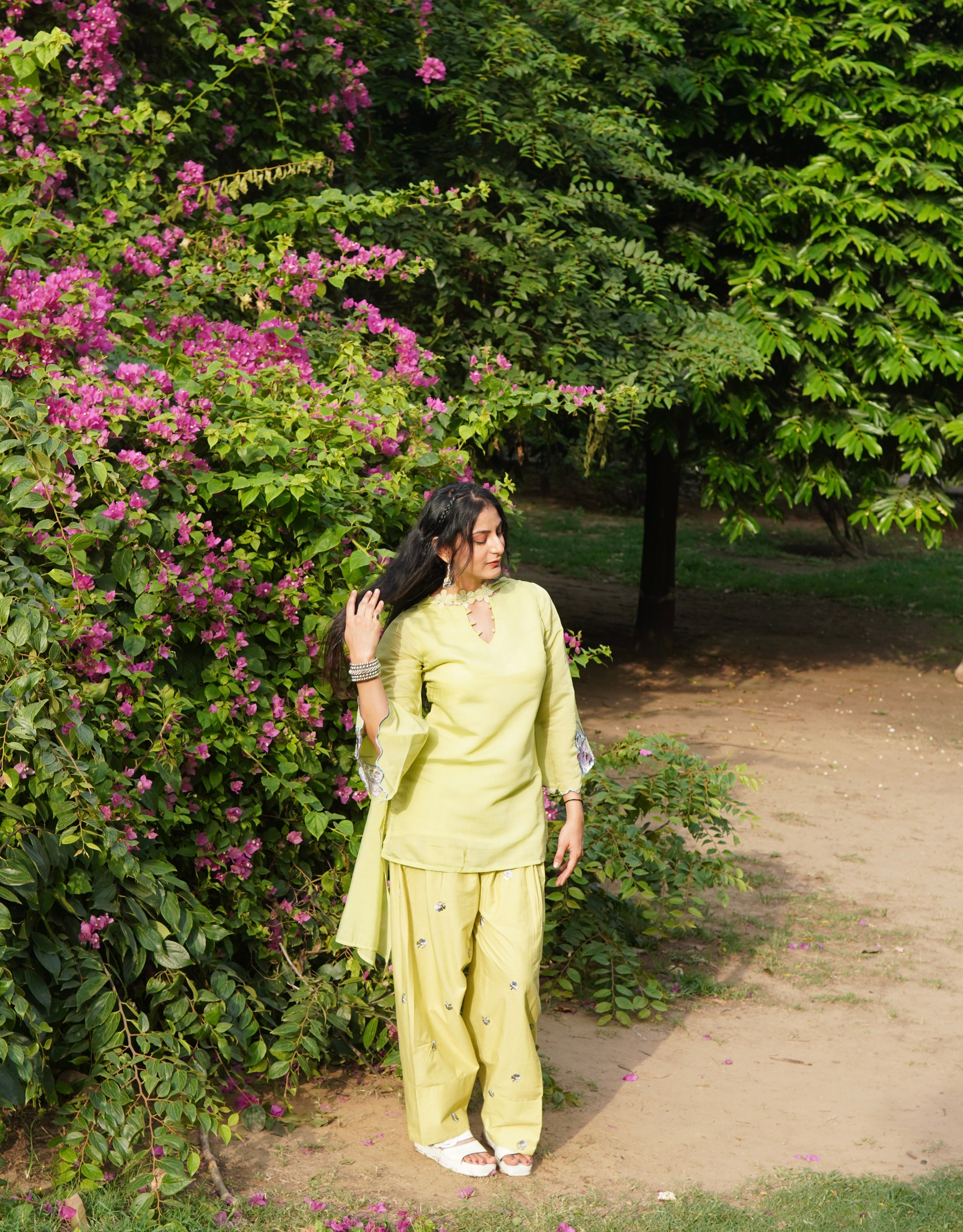 Pista Green Farsi Salwar Set Embroidery