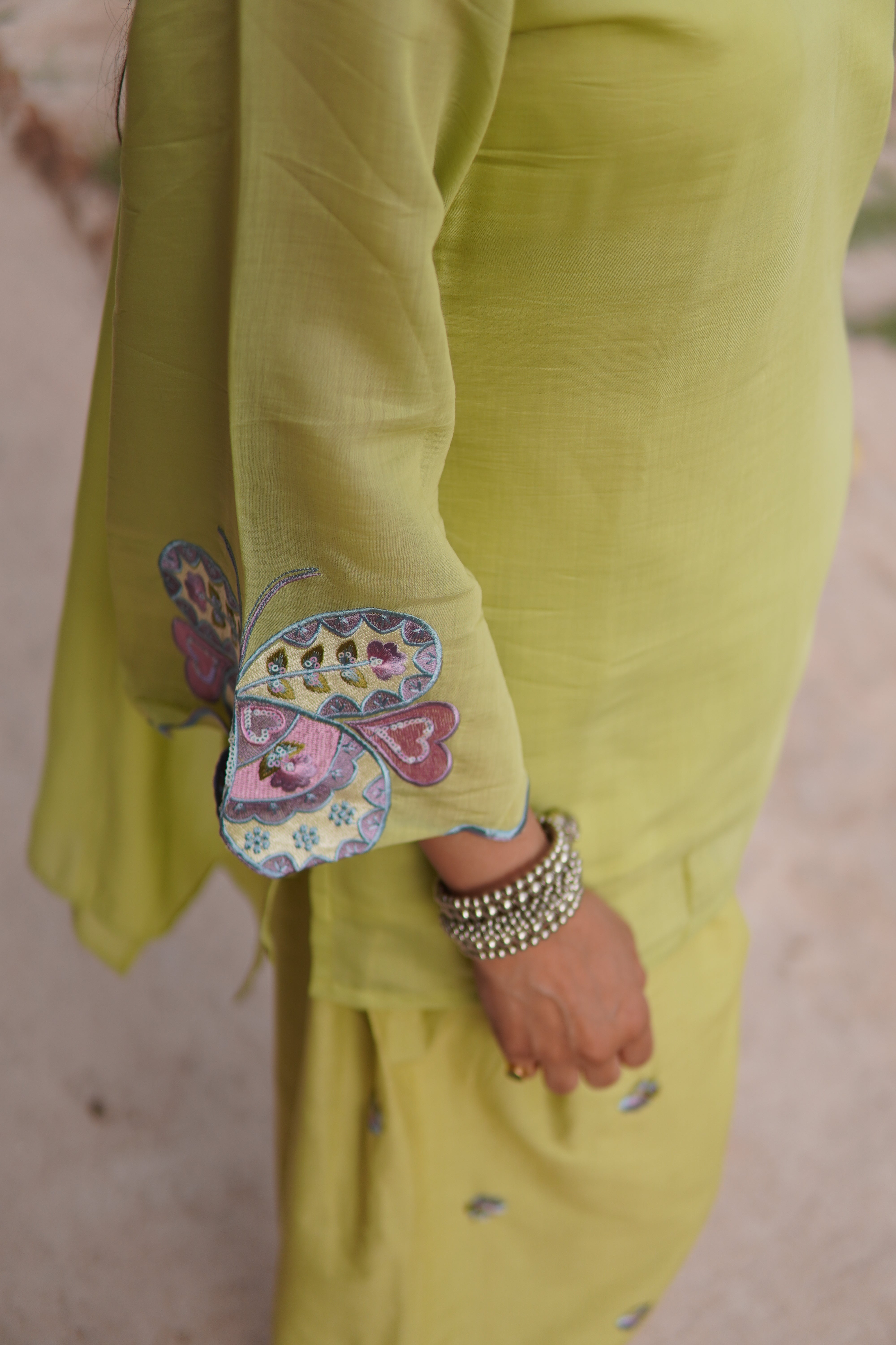 Pista Green Farsi Salwar Set Embroidery