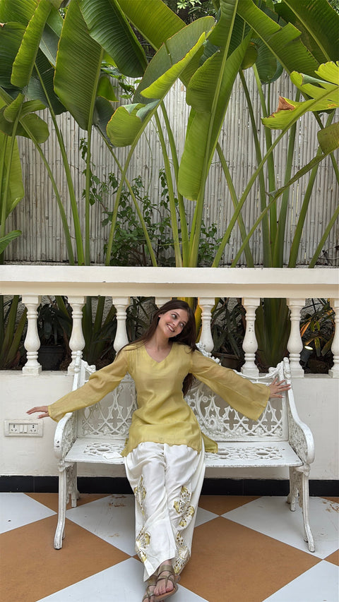 Lemon Yellow Farsi Salwar Set Embroidery