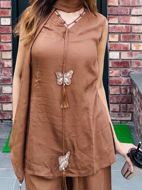 Coffee Butterfly Balloon Set With Dupatta
