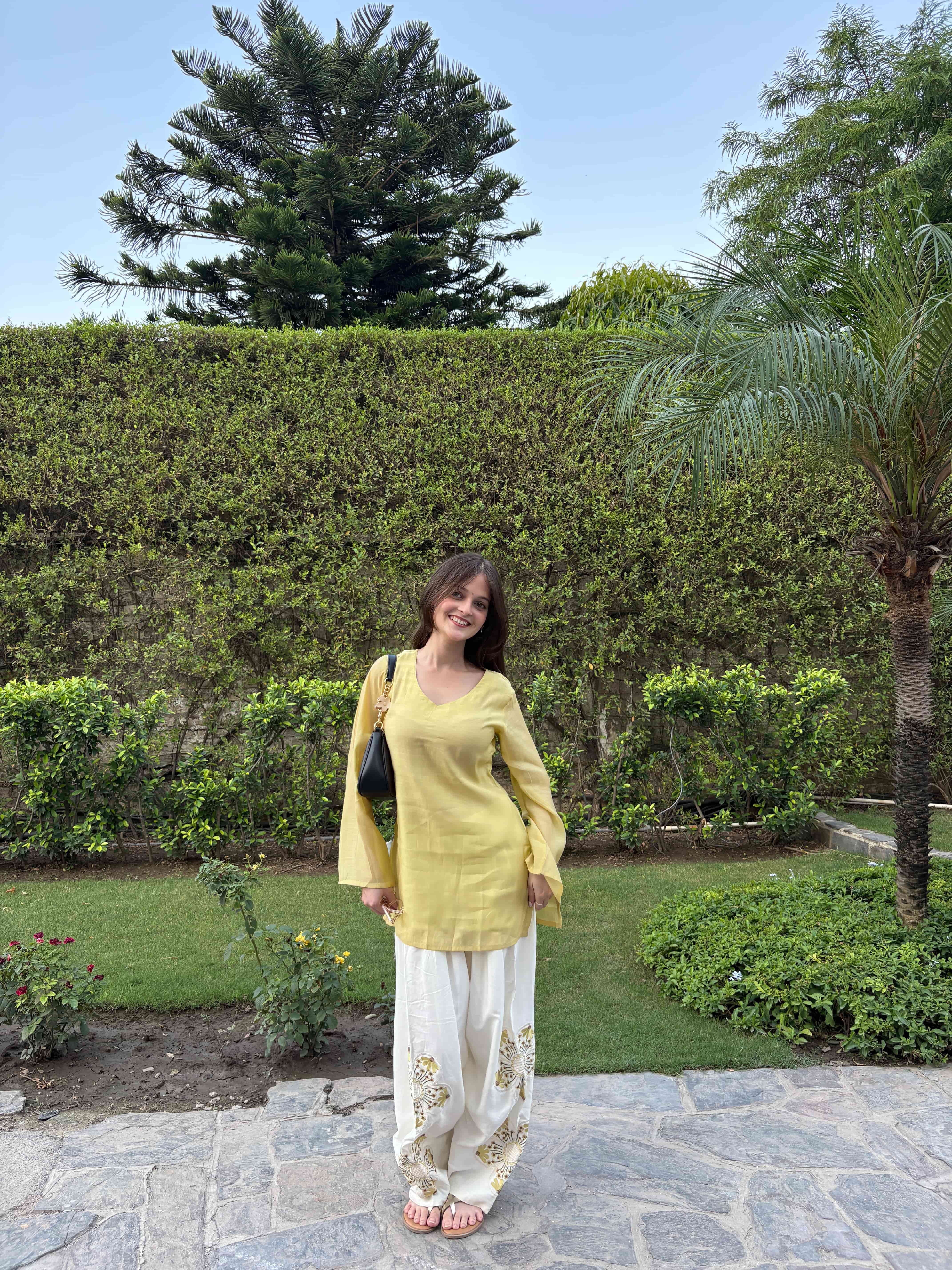 Lemon Yellow Farsi Salwar Set Embroidery