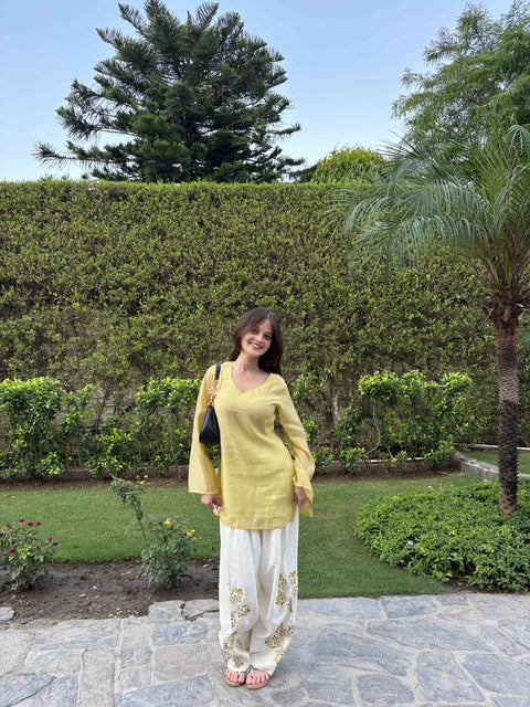 Lemon Yellow Farsi Salwar Set Embroidery