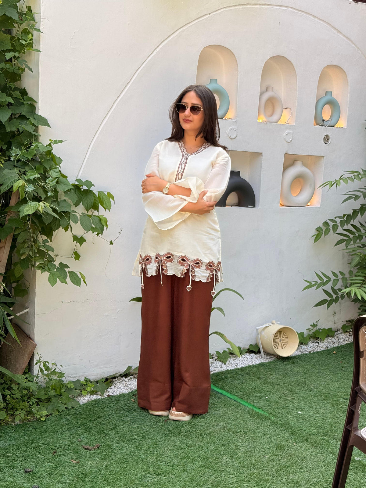 Ivory Bow Kurta Co-ord Set