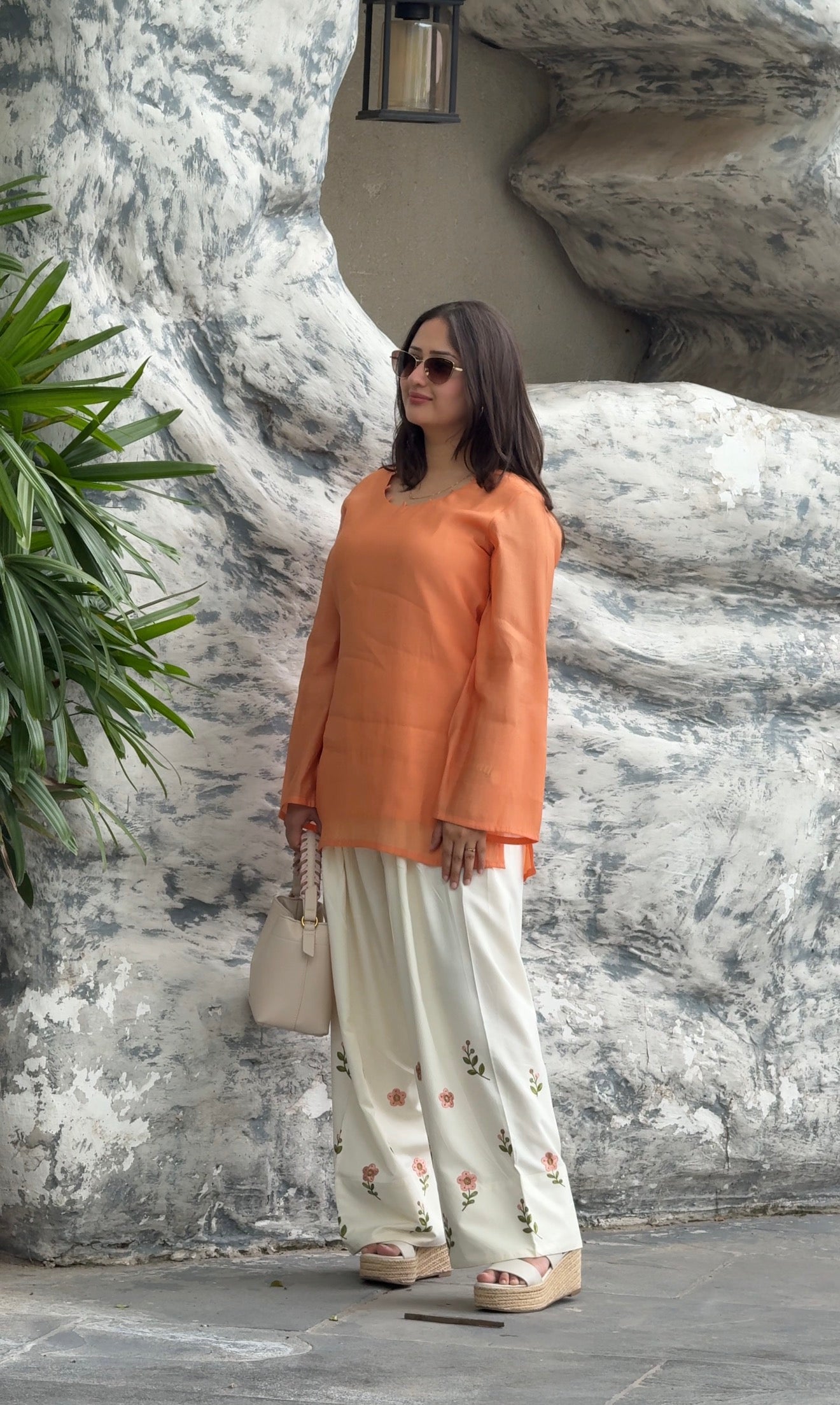 Orange Flower Floral Farsi Salwar Set