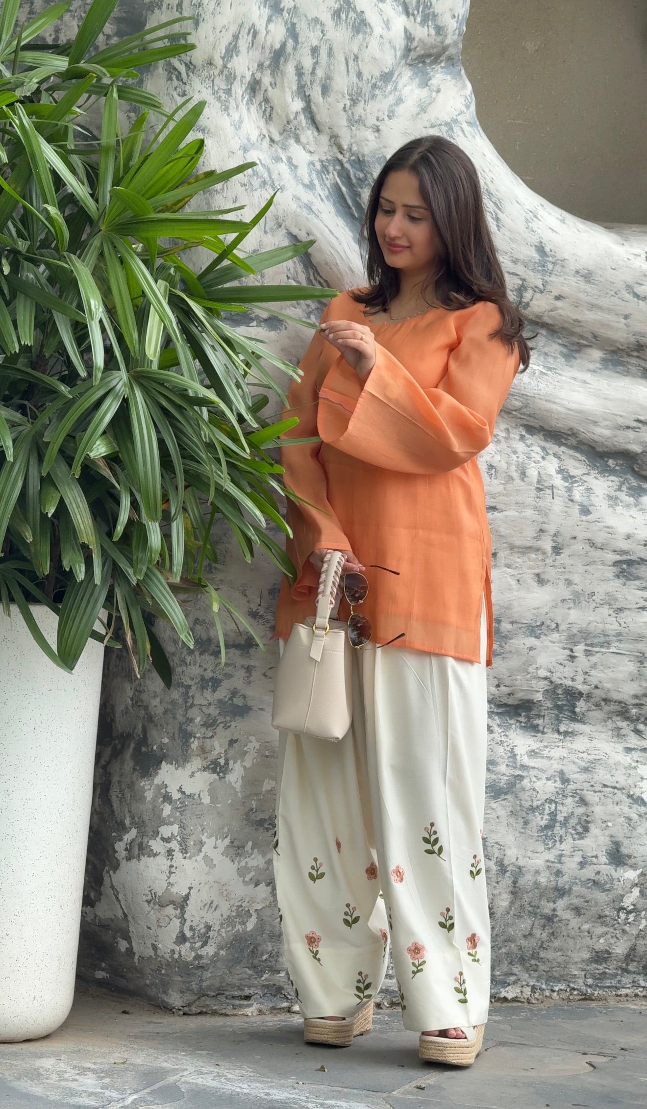 Orange Flower Floral Farsi Salwar Set