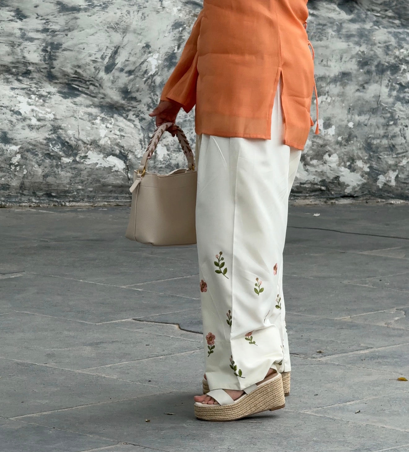 Orange Flower Floral Farsi Salwar Set