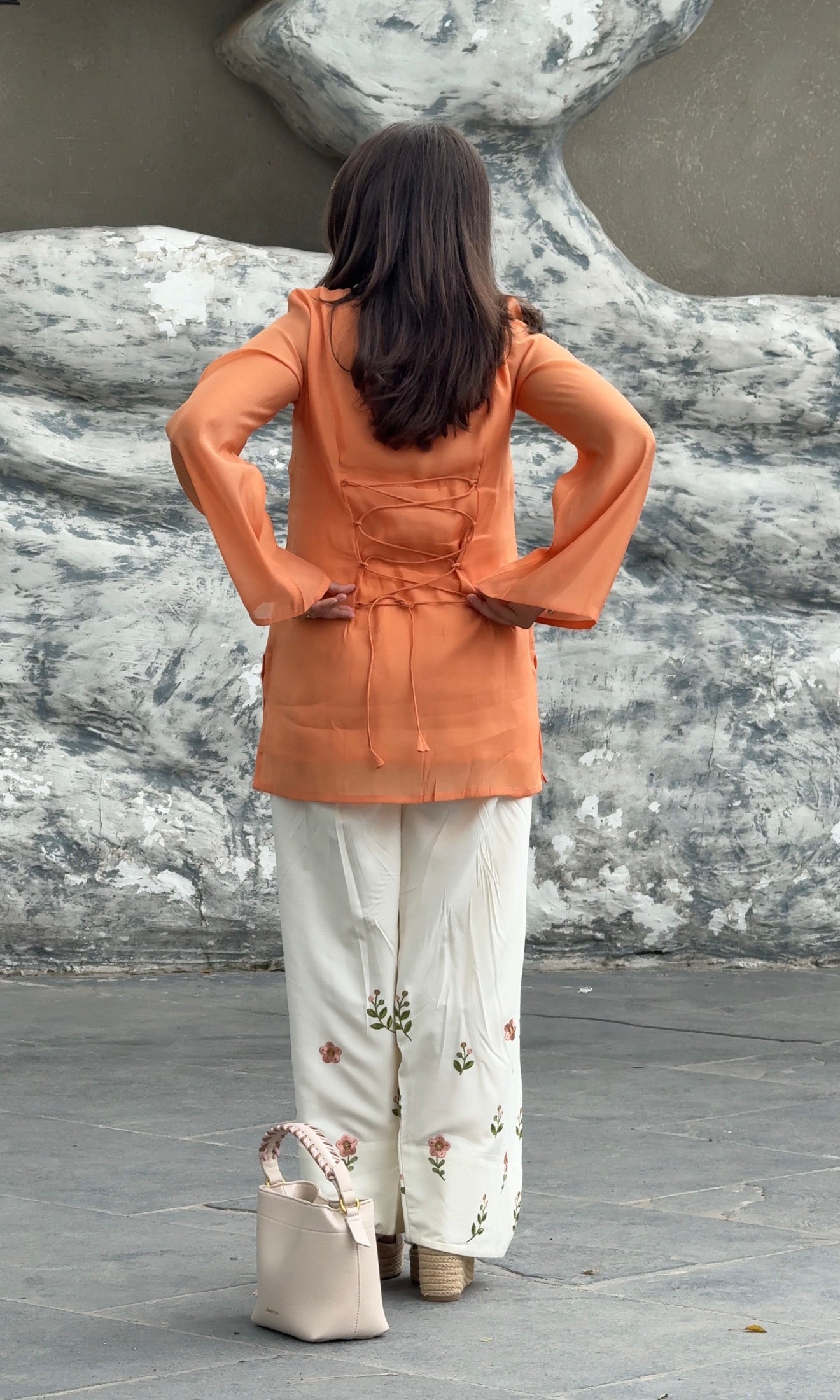 Orange Flower Floral Farsi Salwar Set