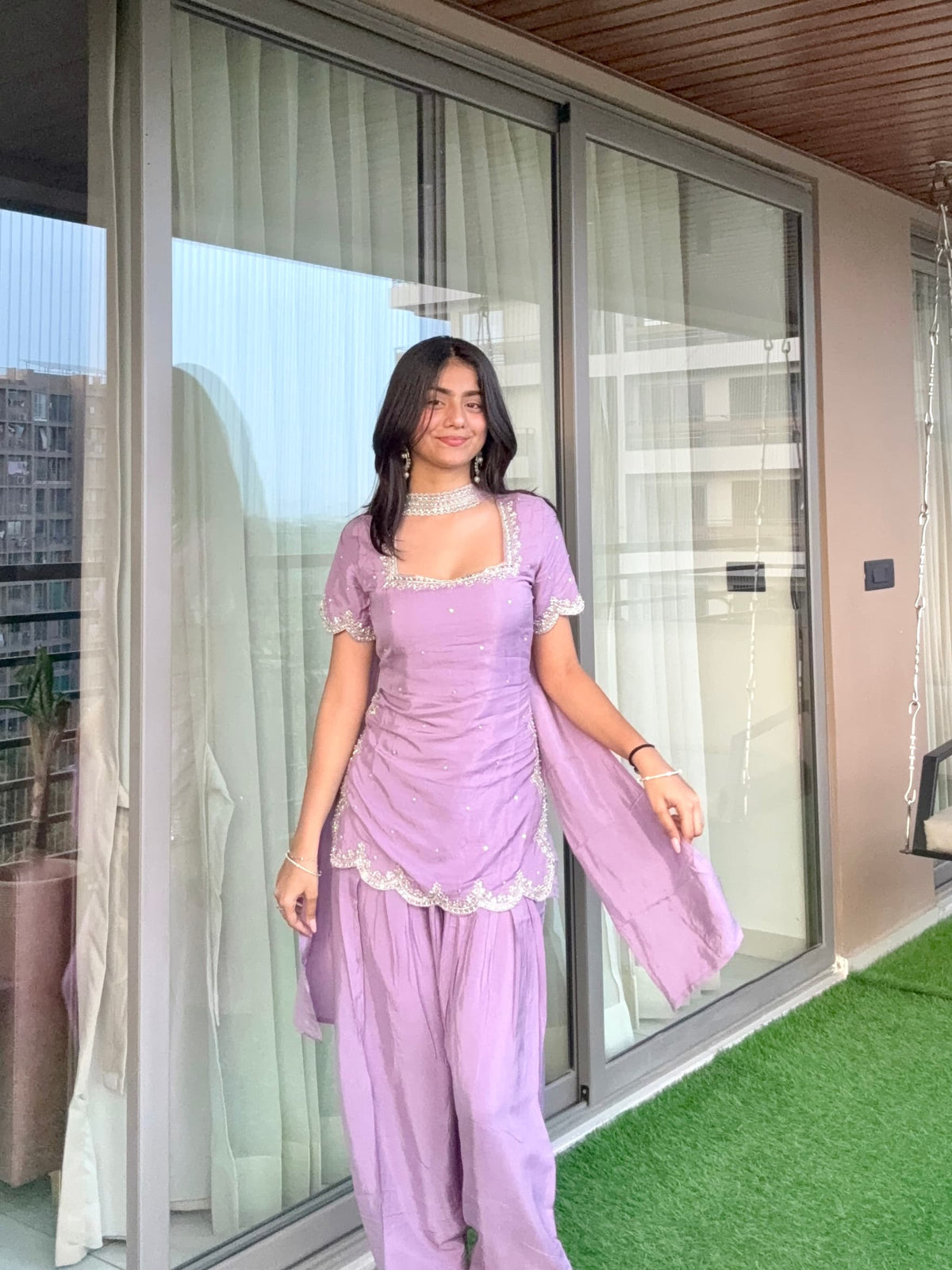 Purple Handwork Embellished Farsi Salwar3 Pcs Set