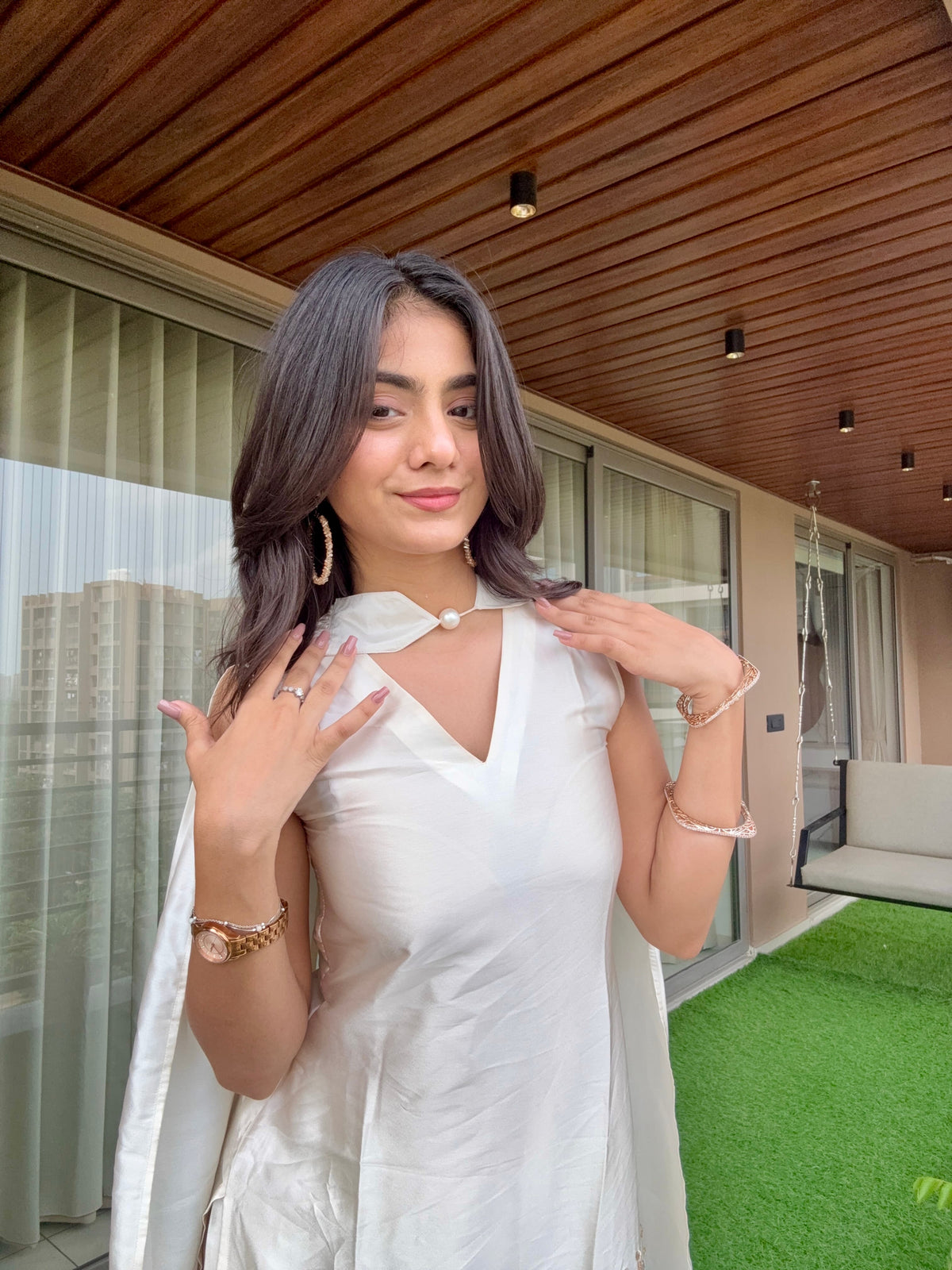Pearl White Silk Blend Handwork 3Pc Set