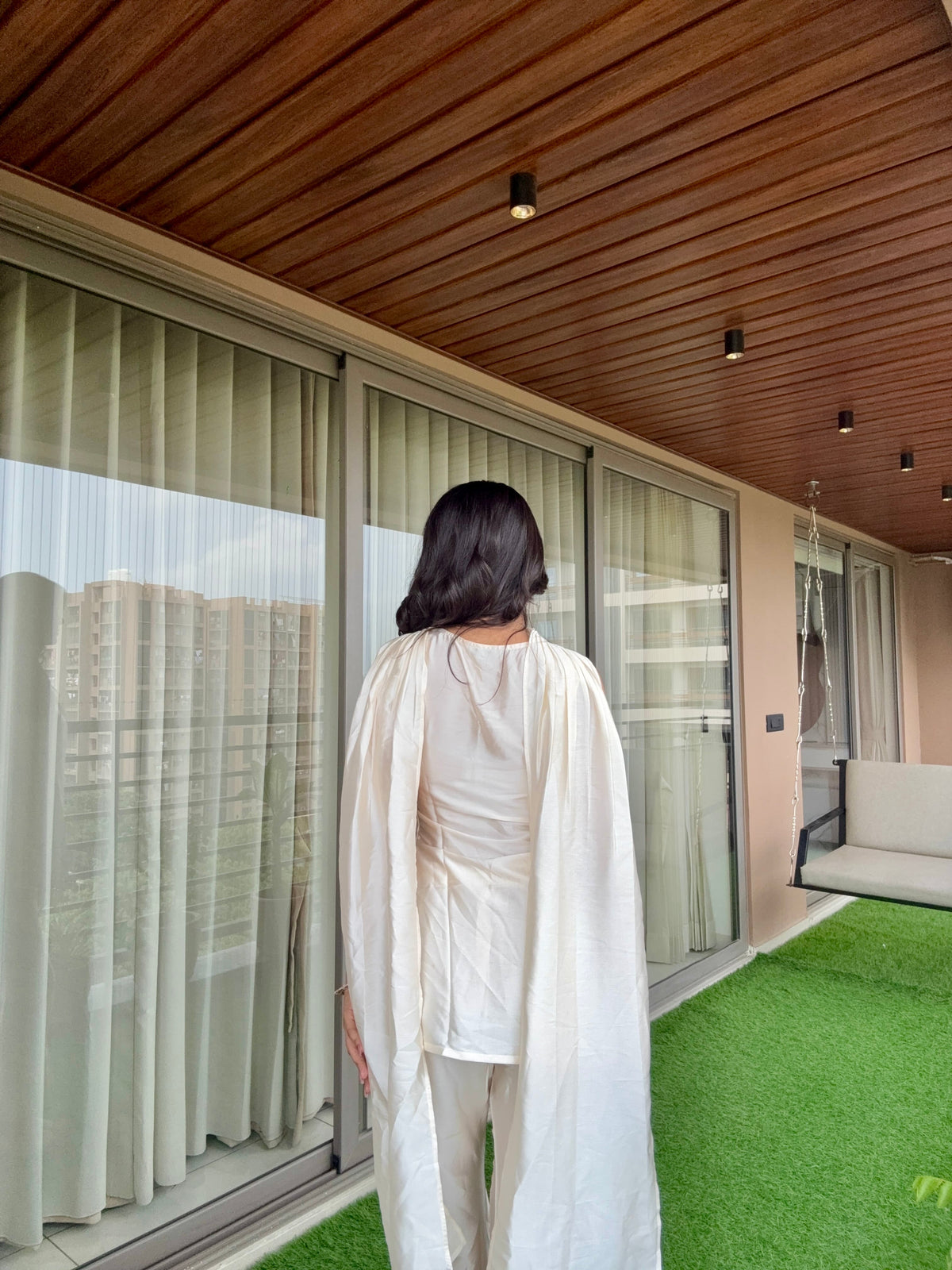 Pearl White Silk Blend Handwork 3Pc Set