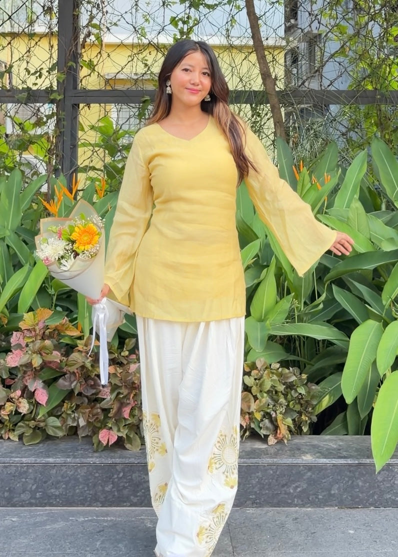 Lemon Yellow Farsi Salwar Set Embroidery