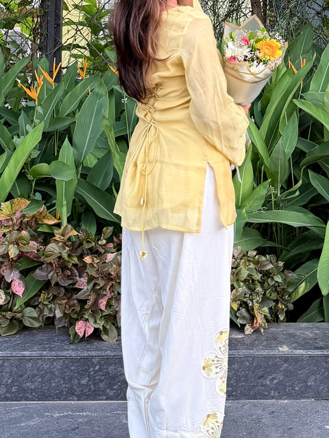 Lemon Yellow Farsi Salwar Set Embroidery
