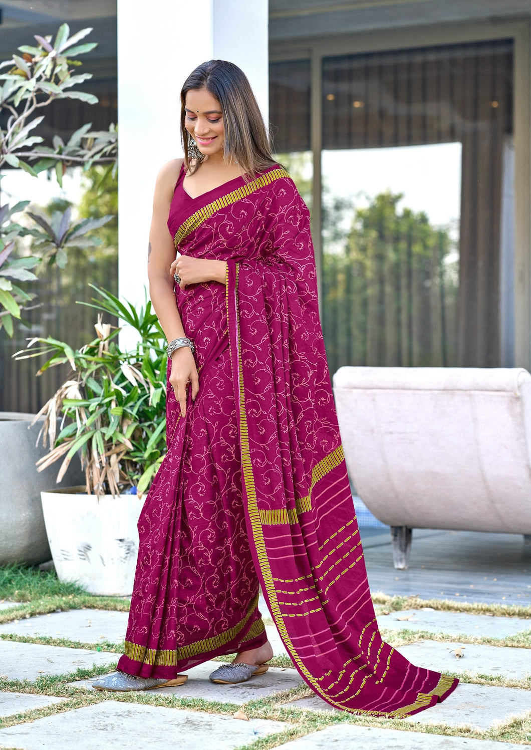 Pure Mal Cotton Hand Block Print Saree