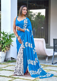 Pure Cotton Mal Blue Hand Block Printed Saree